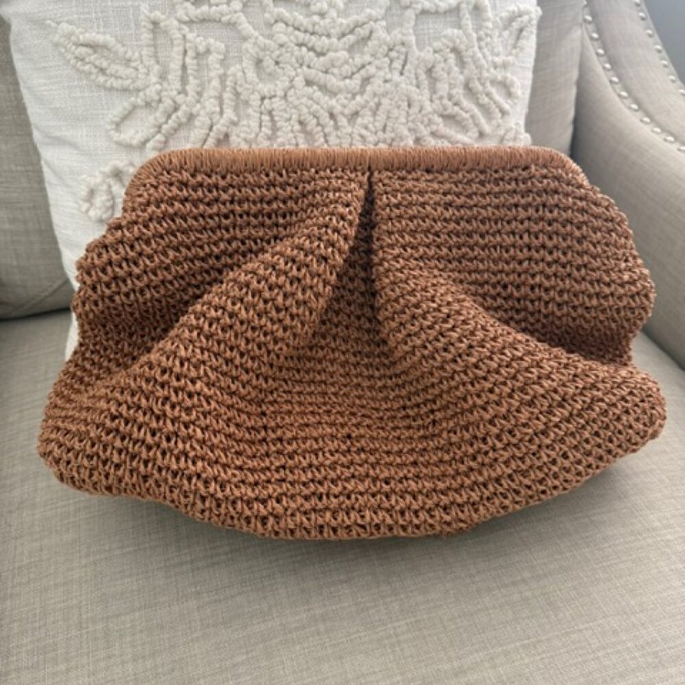 Oversized Brown Raffia Clutch